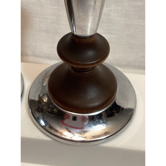 Kromex Teakwood & Metal Taper Candlestick Holders 4.5" MCM USA Vintage - Picture 14 of 14